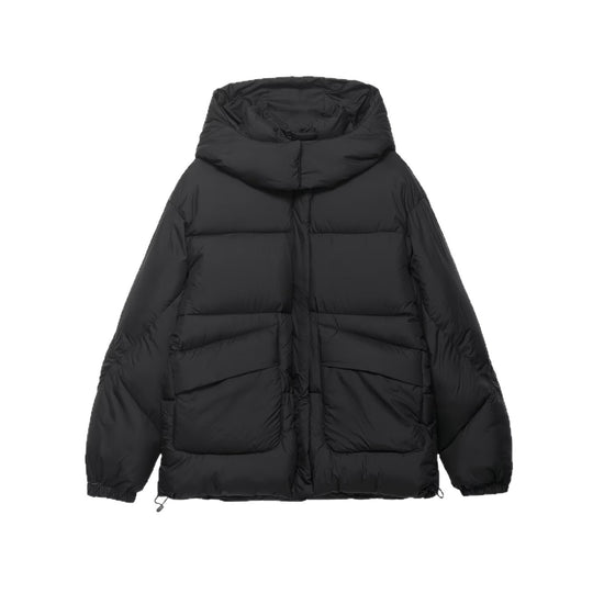 Damen Voluminöse Oversize Daunenjacke mit Kapuze und Kordelzug Nord Taschen