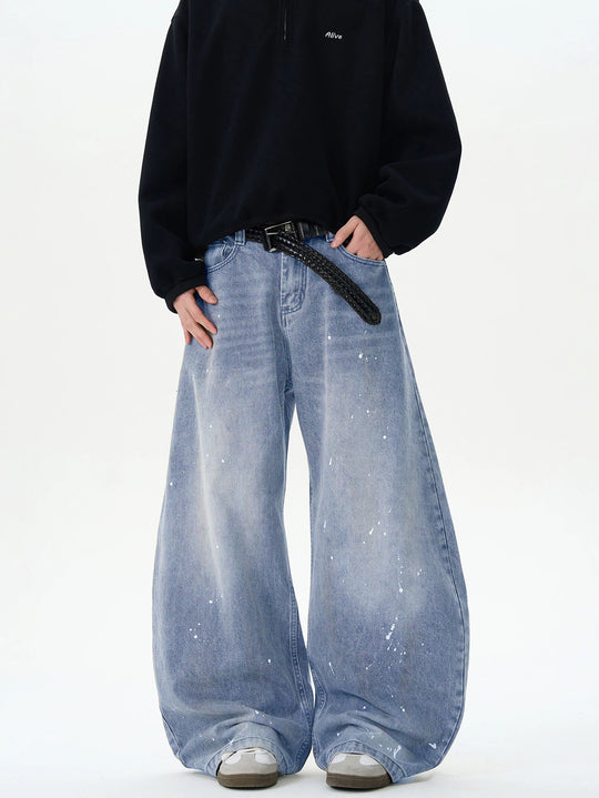 Herren Extraweite Paint‑Effekt Baggy‑Jeans mit tiefem Schritt und Used‑Wash Nord Taschen