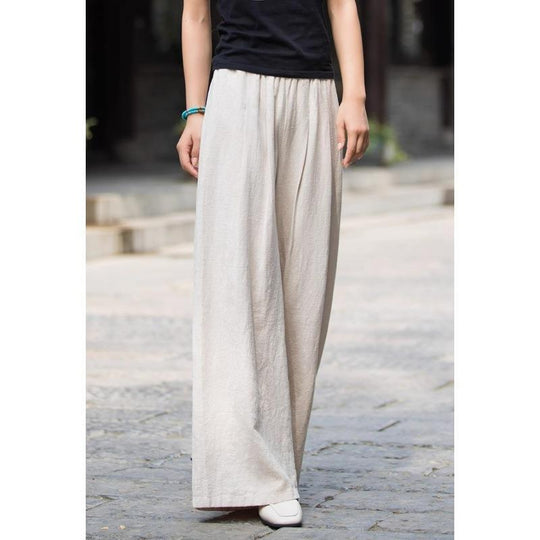 Damen weit geschnittene Leinenhose mit elastischem Bund und praktischen Taschen