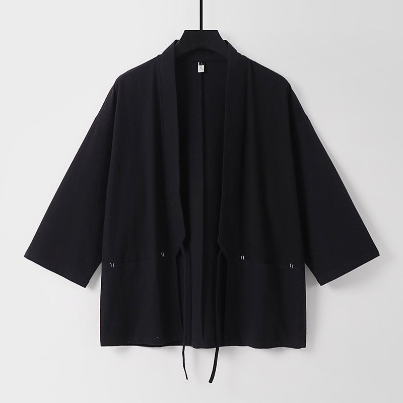 Damen Lockerer Kimono-Cardigan aus Baumwollmix mit Tunnelzug und Hüfttaschen Nord Taschen