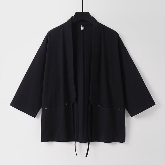 Damen Lockerer Kimono-Cardigan aus Baumwollmix mit Tunnelzug und Hüfttaschen Nord Taschen