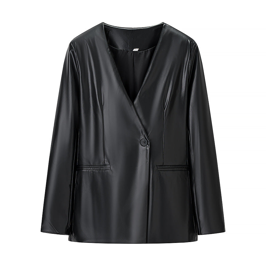 Damen Taillierter Kunstleder-Blazer mit Single-Button und konturierter Silhouette Nord Taschen