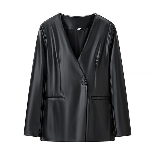 Damen Taillierter Kunstleder-Blazer mit Single-Button und konturierter Silhouette Nord Taschen
