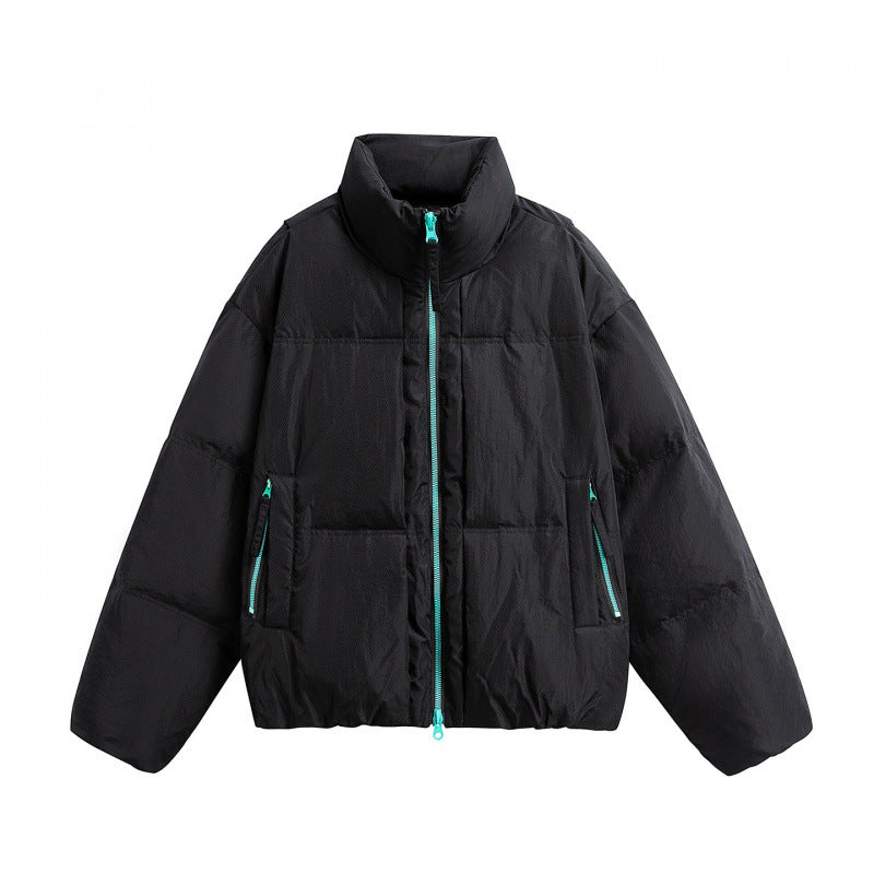 Damen Kurze Oversize-Steppjacke mit hohem Stehkragen und Kontrast-Reißverschluss Nord Taschen