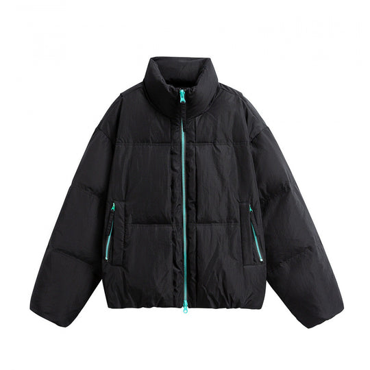 Damen Kurze Oversize-Steppjacke mit hohem Stehkragen und Kontrast-Reißverschluss Nord Taschen