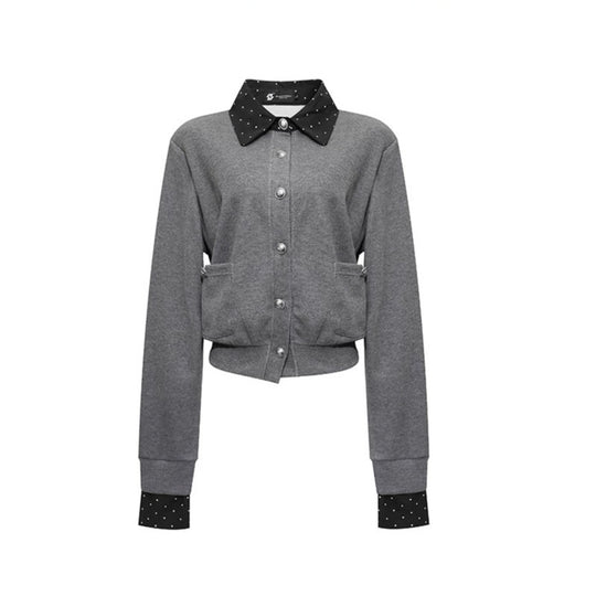 Damen Knopf-Sweatjacke mit eingesetztem Hemdkragen und Manschetten Nord Taschen