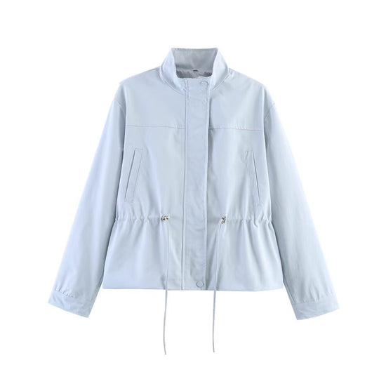 Damen kurze Übergangsjacke mit Tunnelzugtaillierung und Stehkragen Nord Taschen