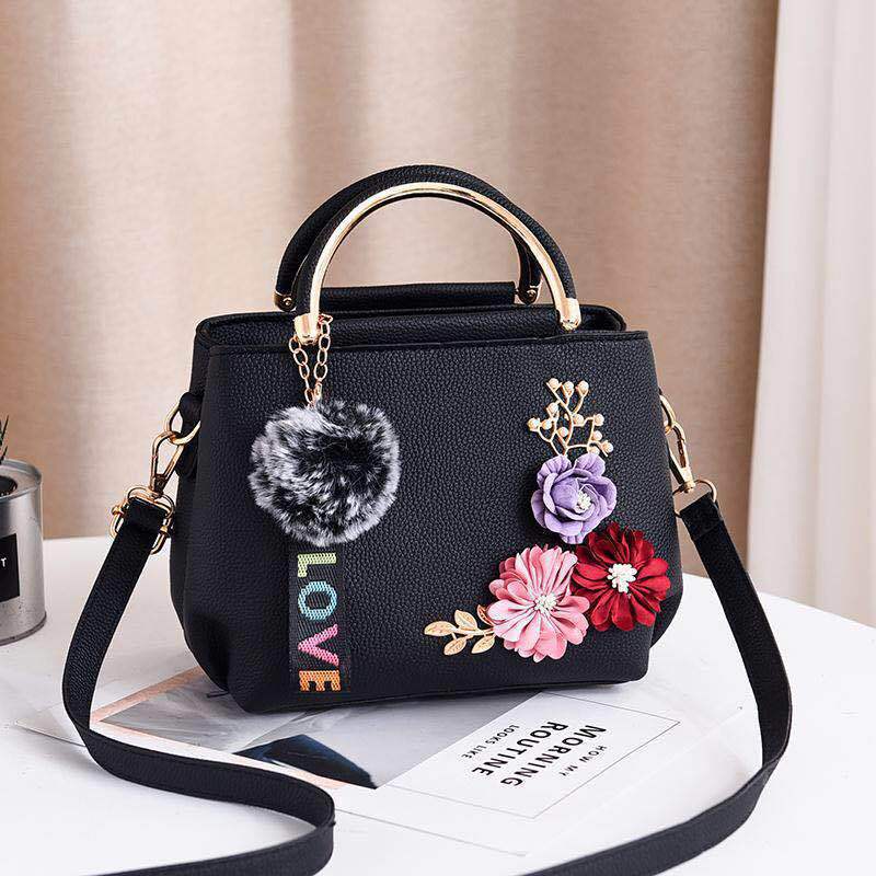 Damen modische Henkeltasche mit floralen Akzenten und schimmerndem Anhänger Nord Taschen
