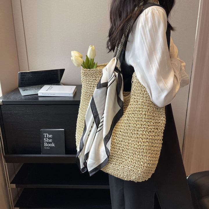 Damen trendige Strohtasche mit modischem Kordelzug Nord Taschen