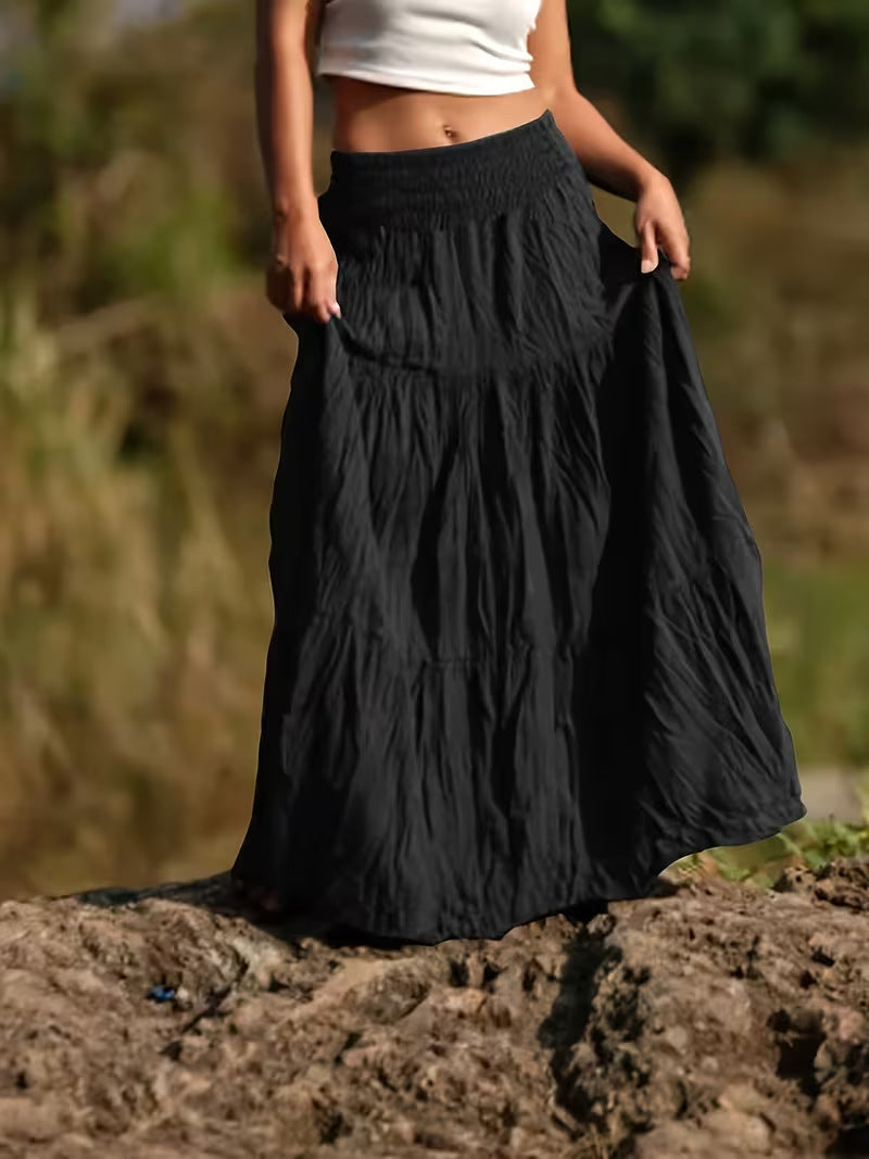 Damen Maxirock mit Stufen, gerafftem Smokbund und luftigem Crinkle-Stoff Nord Taschen