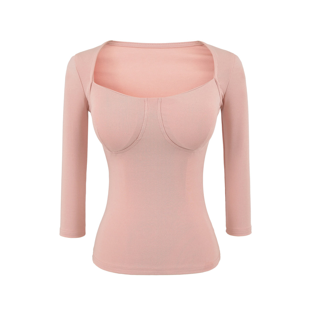 Damen Figurnahes Langarm-Top mit integrierter Bustier‑Kontur und quadratischem Ausschnitt Nord Taschen