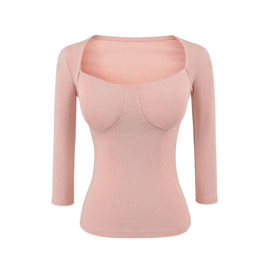Damen Figurnahes Langarm-Top mit integrierter Bustier‑Kontur und quadratischem Ausschnitt Nord Taschen