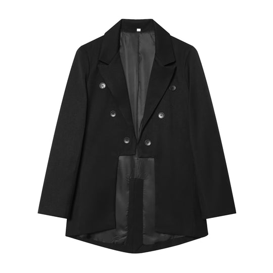 Damen Doppelreihiger Oversize-Blazer mit Satinfutter und verlängertem Saum Nord Taschen