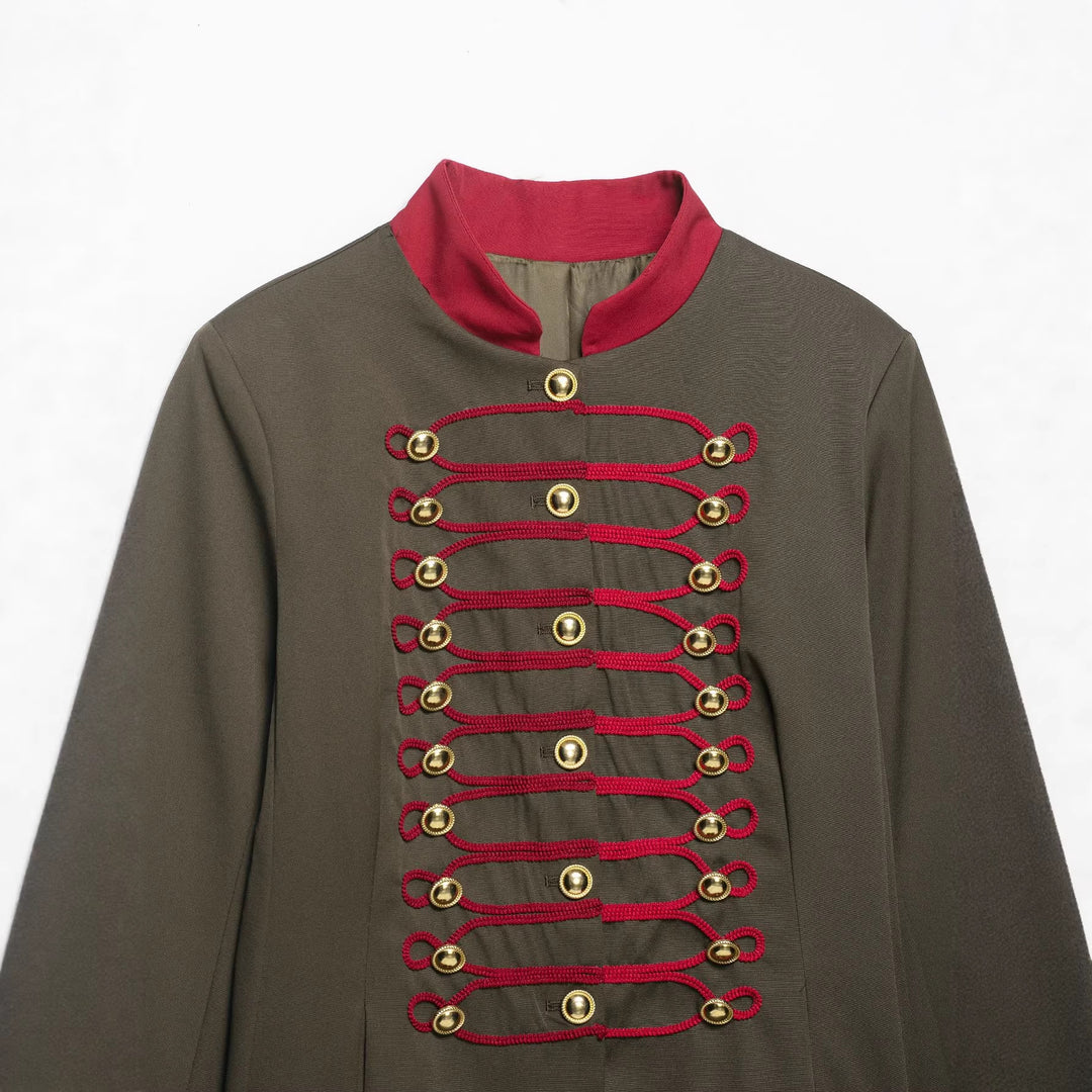 Damen Militärinspirierte Kastenjacke mit dekorativen Froschverschlüssen und Stehkragen Nord Taschen