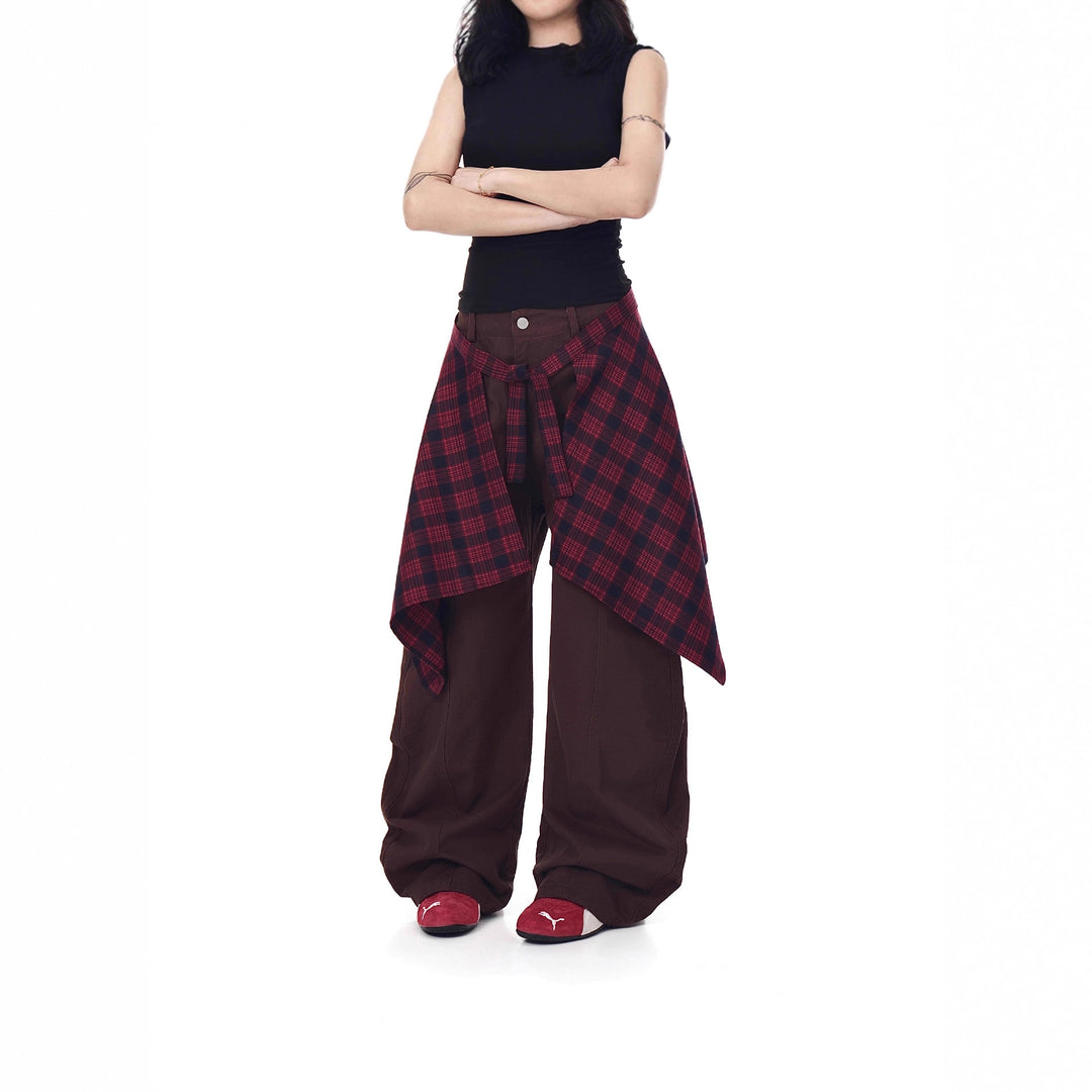 Damen Modische Harem-Hose mit kariertem Überwurf Nord Taschen