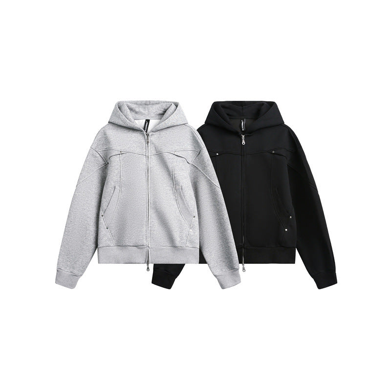 Unisex Oversize Kapuzen-Sweatjacke mit Zwei-Wege-Reißverschluss Nord Taschen