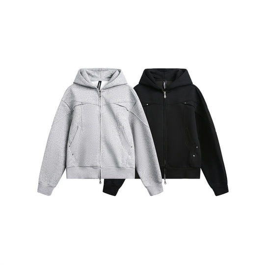 Unisex Oversize Kapuzen-Sweatjacke mit Zwei-Wege-Reißverschluss Nord Taschen