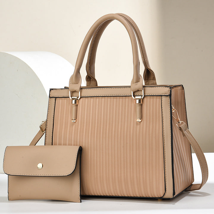 Damen elegante Handtasche mit Streifenstruktur und abnehmbarer Clutch Nord Taschen