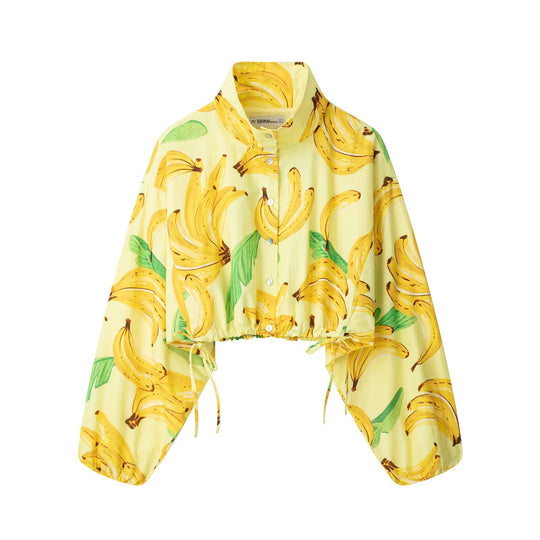 Damen Hochgeschnittene weite Schlaghose mit tropischem Bananenprint Nord Taschen