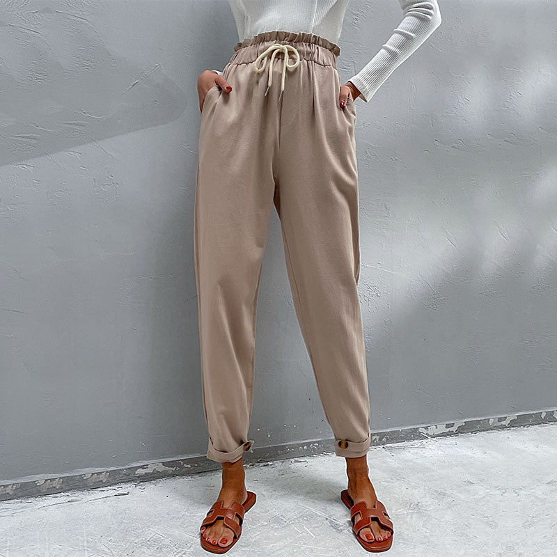 Damen Lässige Hose mit hohem Bund, Tunnelzug, Eingrifftaschen und konischer Beinform Nord Taschen