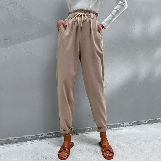 Damen Lässige Hose mit hohem Bund, Tunnelzug, Eingrifftaschen und konischer Beinform Nord Taschen