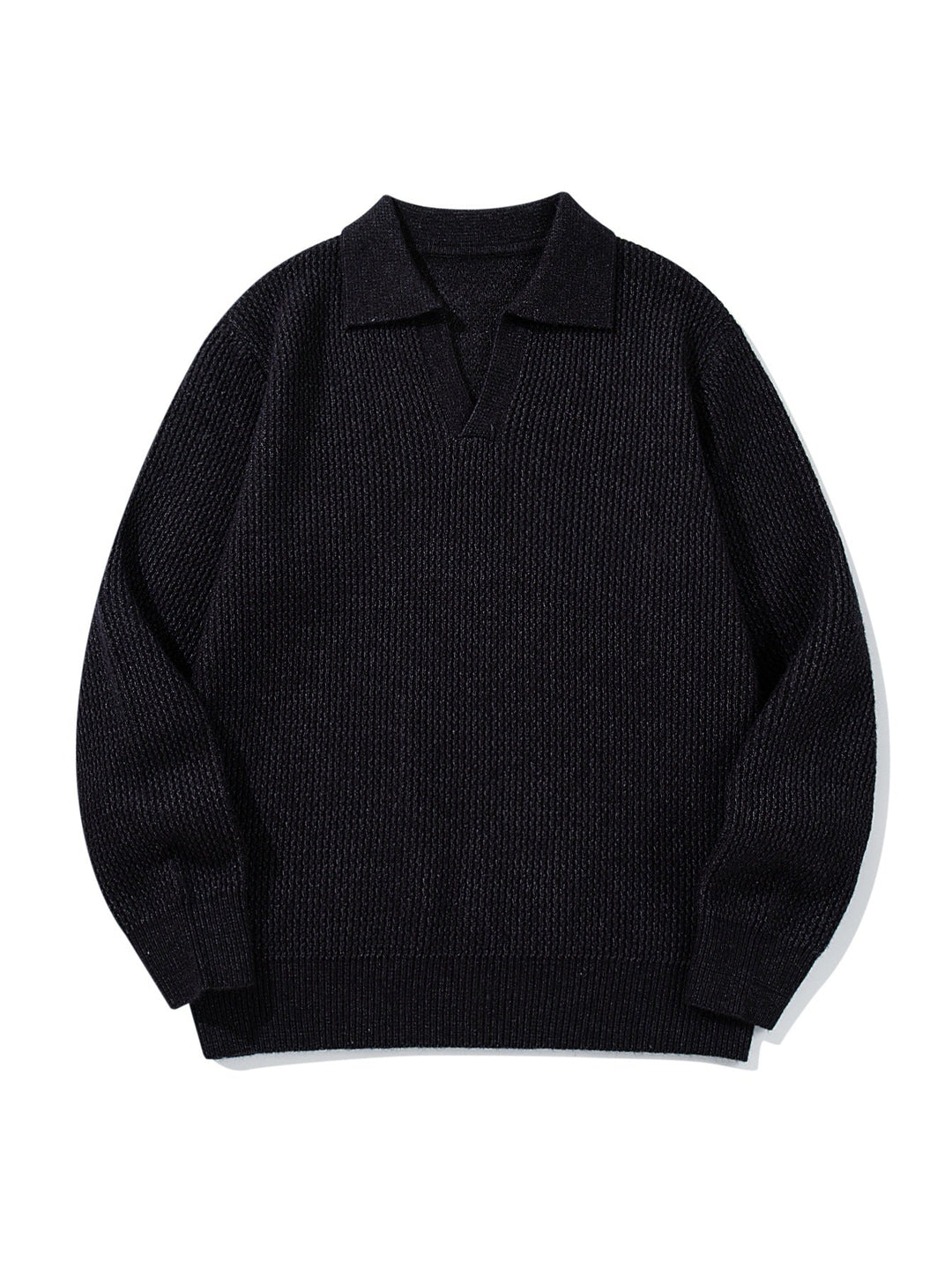 Herren Grobgestrickter Polokragen-Pullover mit V‑Ausschnitt und Rippenbündchen Nord Taschen
