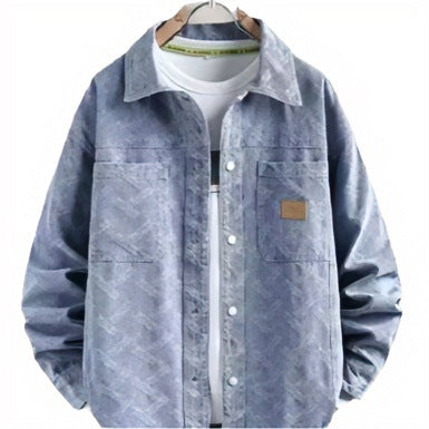 Herren Jeans-Overshirt mit dezenter Struktur-Jacquard, Druckknopf‑Brusttaschen und Hemdkragen Nord Taschen