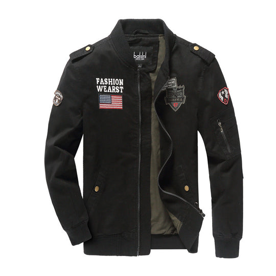 Herren  militärisch inspirierte Bomberjacke mit gestickten Patches, Ärmel-Tasche und elastischen Rippbündchen Nord Taschen