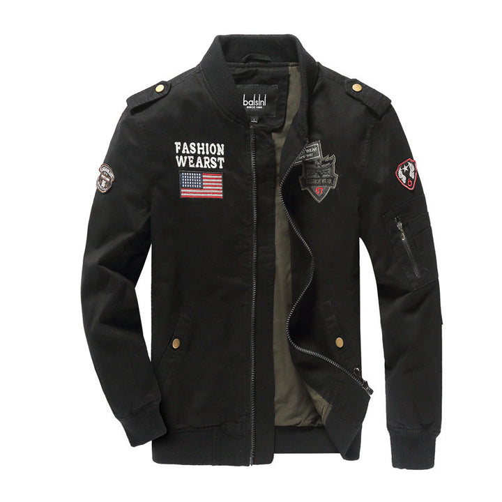 Herren  militärisch inspirierte Bomberjacke mit gestickten Patches, Ärmel-Tasche und elastischen Rippbündchen Nord Taschen