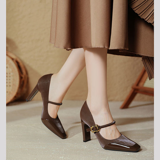 Damen elegante Mary Jane Pumps mit robustem Blockabsatz