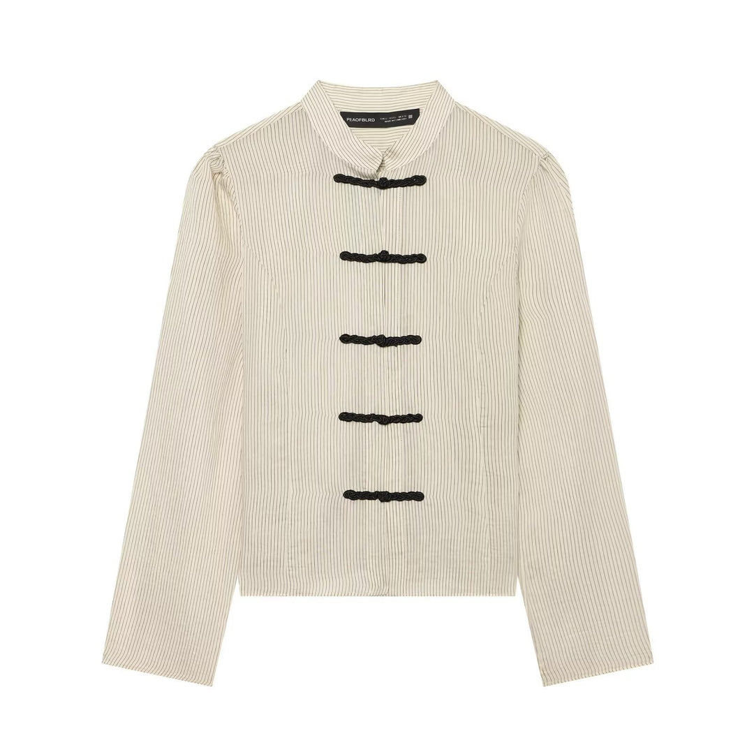 Damen Kurzjacke mit Stehkragen, chinesischen Kordelverschlüssen und Nadelstreifen Nord Taschen