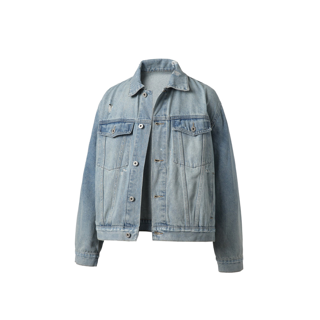 Unisex Oversized Jeansblouson mit Used‑Look, kastigem Schnitt und Brustklappen Nord Taschen