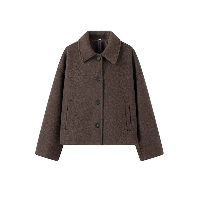 Damen Kurzjacke im Boxy‑Schnitt aus Wollmix mit Hemdkragen und Eingrifftaschen Nord Taschen