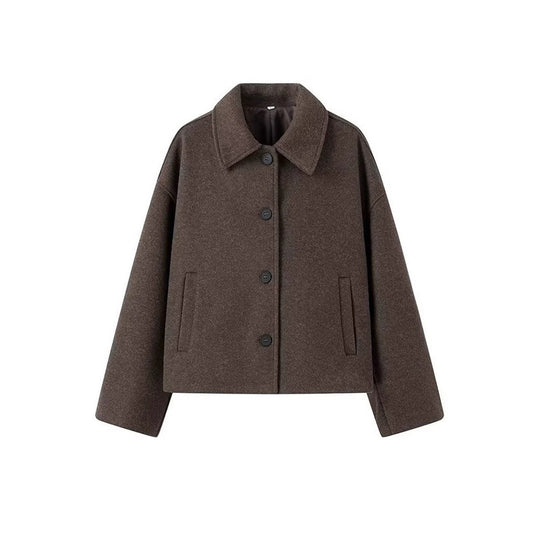 Damen Kurzjacke im Boxy‑Schnitt aus Wollmix mit Hemdkragen und Eingrifftaschen Nord Taschen