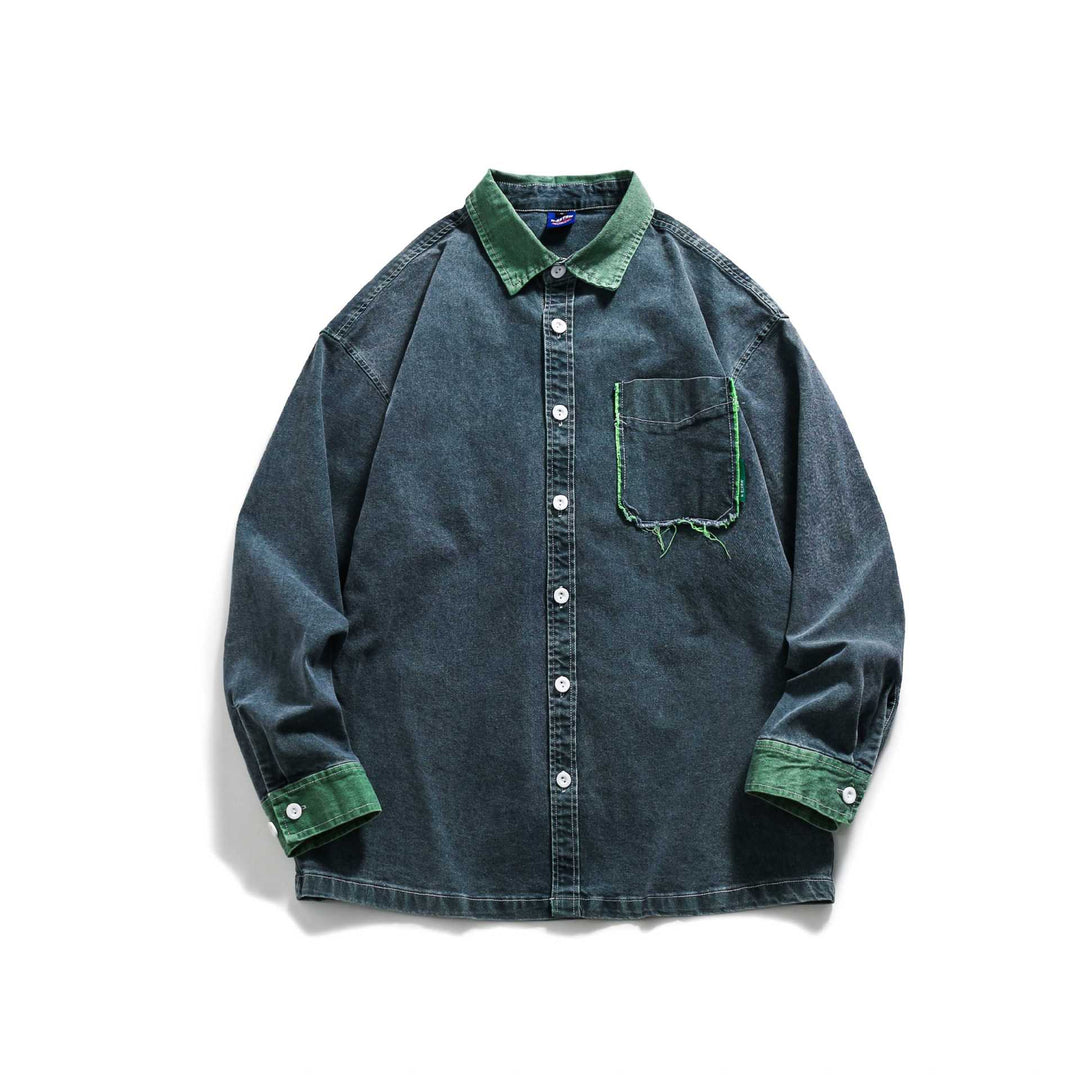 Herren Jeanshemdjacke im Oversize-Schnitt mit ausgefranster Brusttasche Nord Taschen