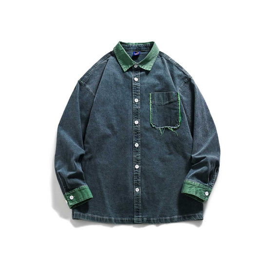 Herren Jeanshemdjacke im Oversize-Schnitt mit ausgefranster Brusttasche Nord Taschen