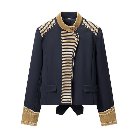 Damen Kurzblazer im Marschall-Stil mit verzierten Goldgalons und Stehkragen Nord Taschen