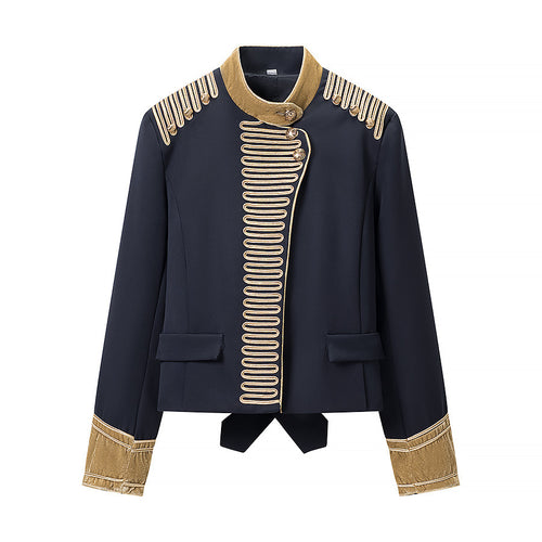 Damen Kurzblazer im Marschall-Stil mit verzierten Goldgalons und Stehkragen Nord Taschen