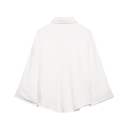 Damen Oversized Leinenoptik-Hemdbluse mit weiten Dreiviertelärmeln und Brusttasche Nord Taschen