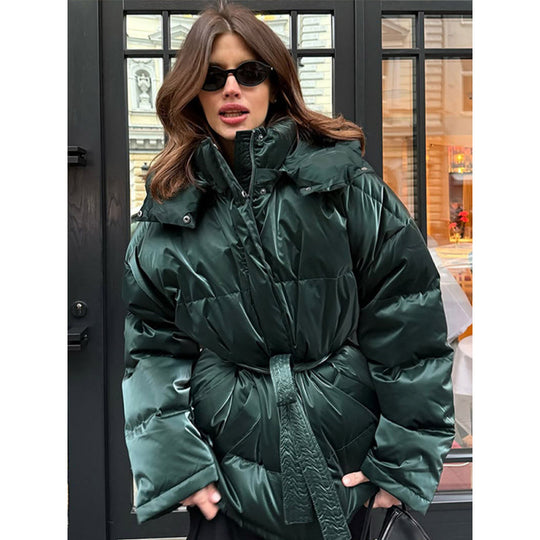 Damen Stepp-Winterjacke mit Taillenkordel und hohem Stehkragen Nord Taschen