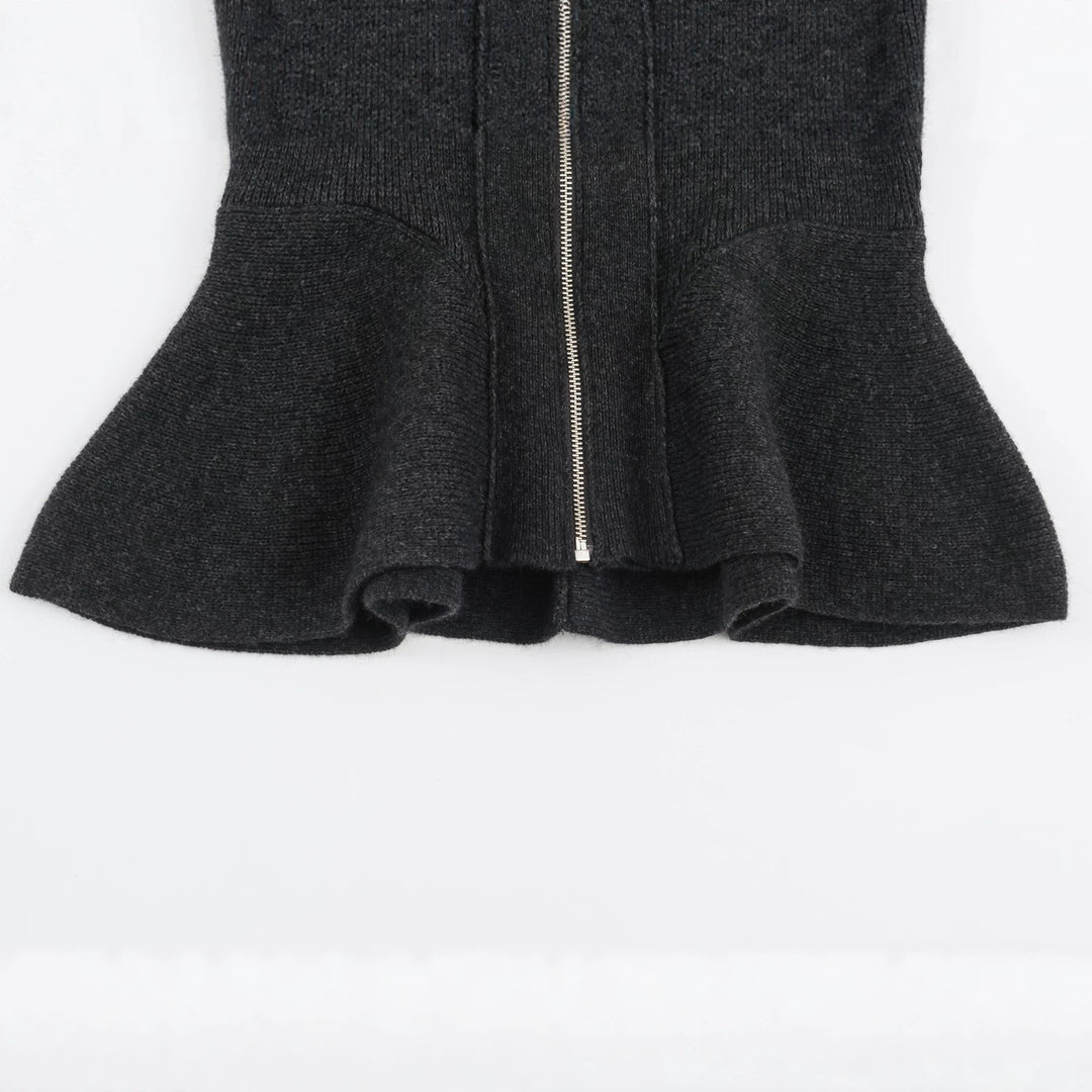Damen Strickjacke mit Reißverschluss und Peplum-Schnitt Nord Taschen