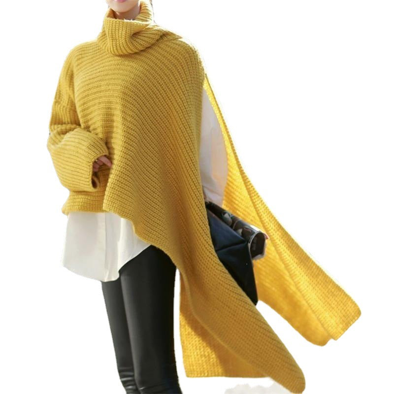 Damen Asymmetrischer Rollkragen-Poncho mit seitlichem Cape-Detail Nord Taschen
