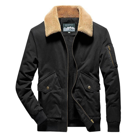 Herren Canvas-Fliegerblouson mit Sherpa-Innenfutter, Teddykragen und Utility‑Taschen Nord Taschen