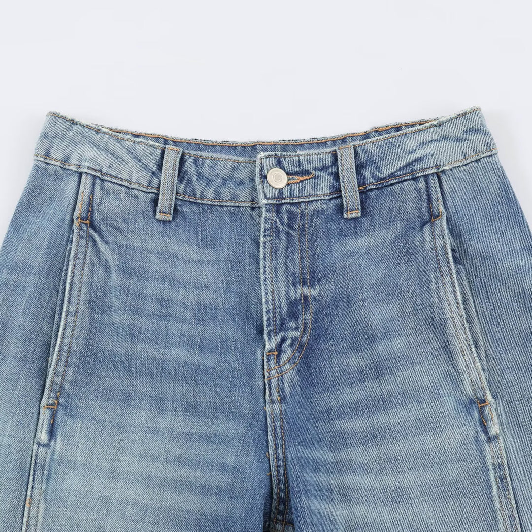 Damen Weite Cargo-Jeans mit hohem Bund, aufgesetzten Pattentaschen und Ziernähten Nord Taschen