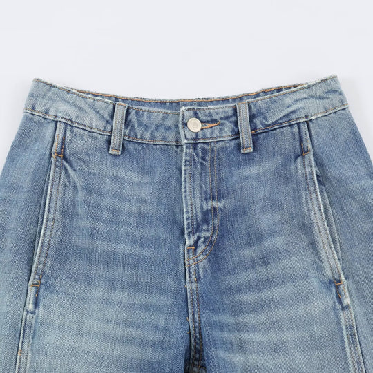 Damen Weite Cargo-Jeans mit hohem Bund, aufgesetzten Pattentaschen und Ziernähten Nord Taschen