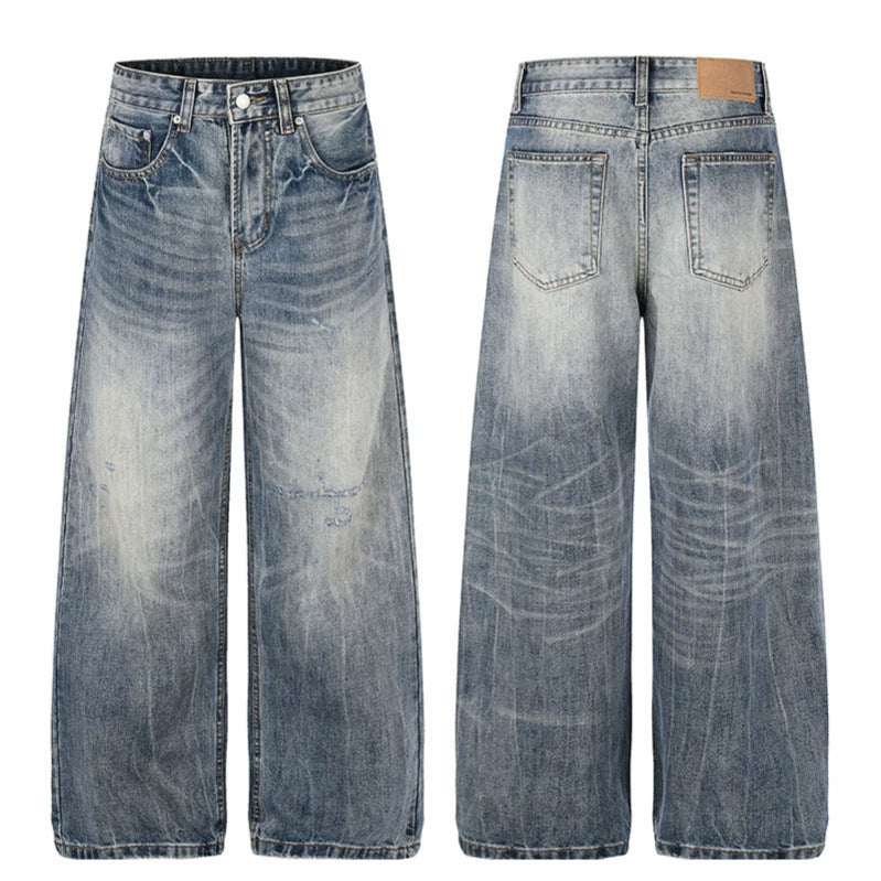 Damen Weite High‑Waist Denim‑Palazzo‑Jeans mit Used‑Effekt und weitem Bein Nord Taschen