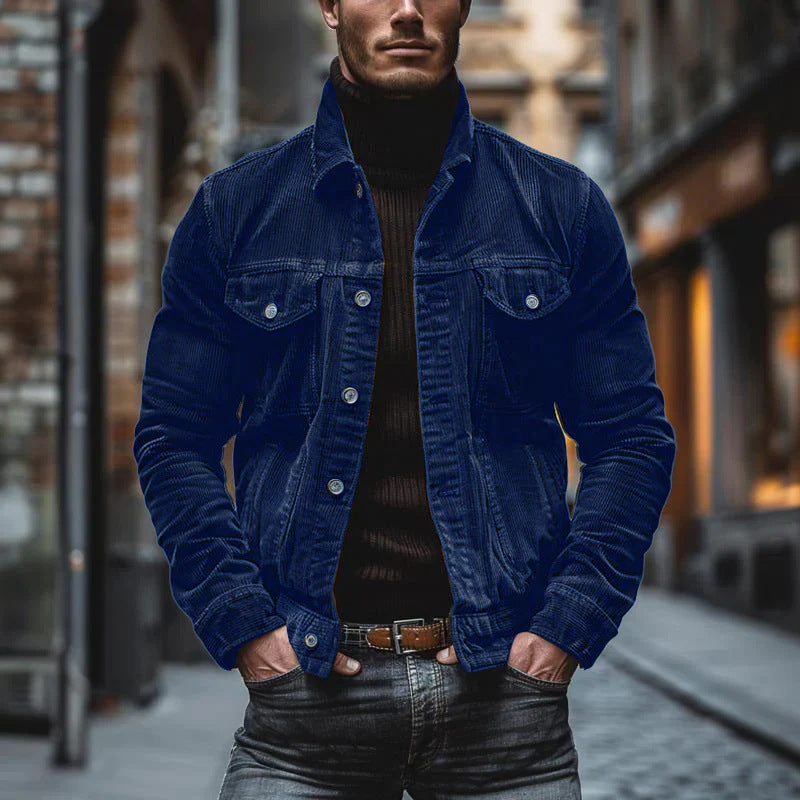 Herren Cordjacke mit tailliertem Schnitt und Druckknopfleiste Nord Taschen