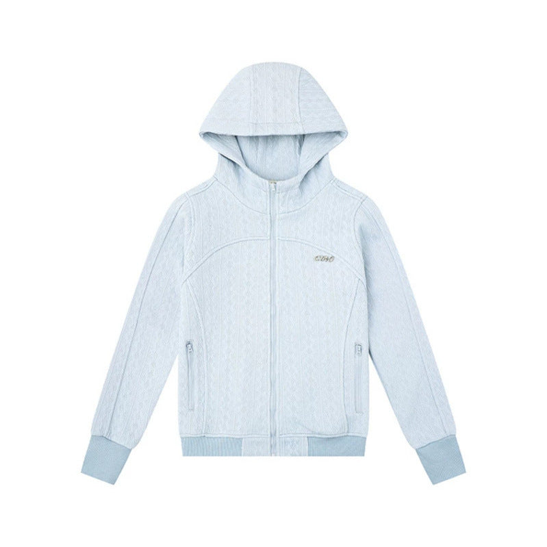 Damen Kapuzen-Strickjacke mit Zopfmuster, durchgehendem Reißverschluss und Eingrifftaschen Nord Taschen