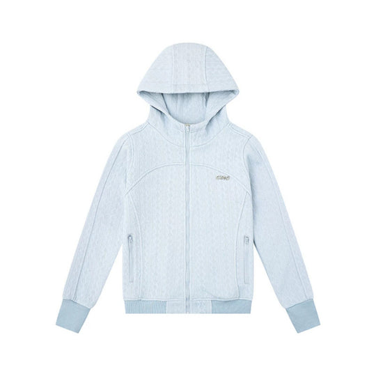 Damen Kapuzen-Strickjacke mit Zopfmuster, durchgehendem Reißverschluss und Eingrifftaschen Nord Taschen