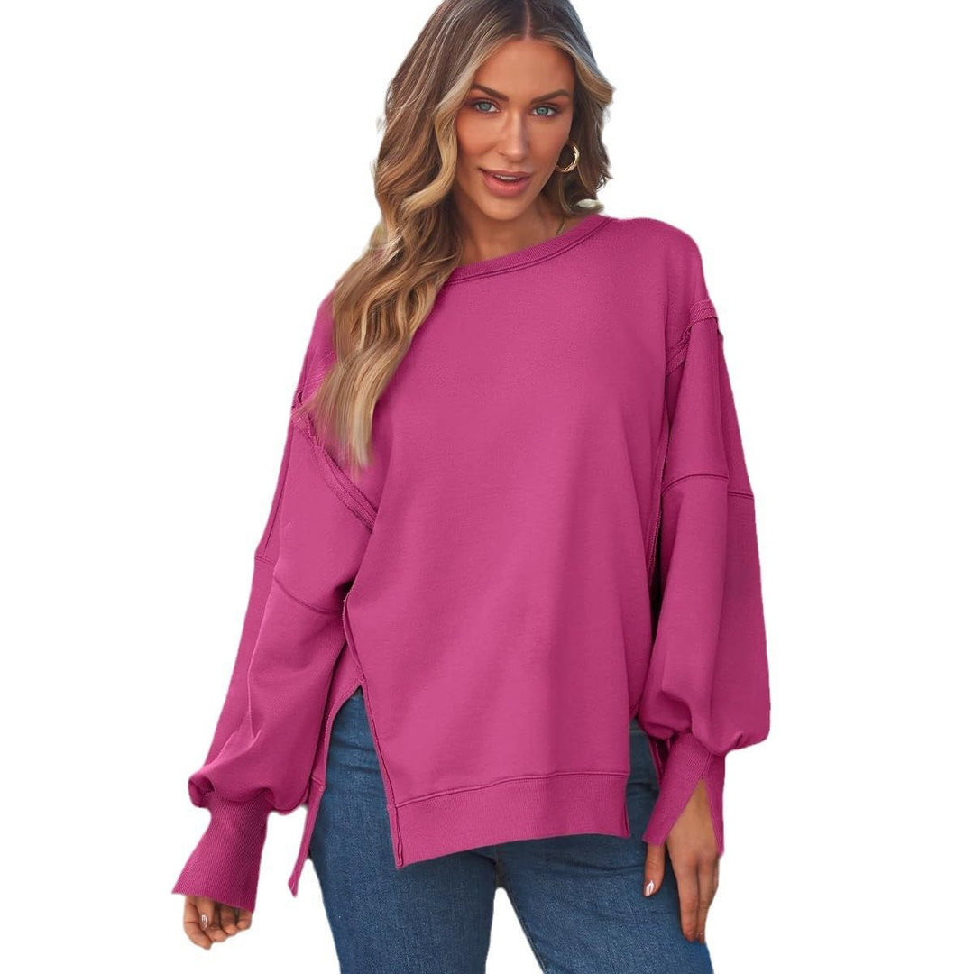 Damen Weiches Longline-Sweatshirt mit Ballonärmeln, seitlichen Schlitzen und geripptem Saum Nord Taschen